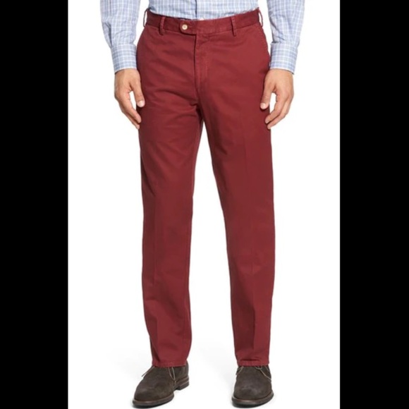 Peter Millar Soft Touch Twill Flat Front Burgundy Red Trouser Size 38